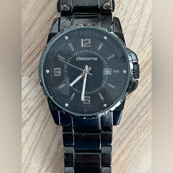 Claiborne Men’s Watch Black Dial Black Bracelet Date Window Stainless Hands - Picture 3 of 11